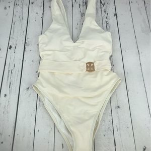 Tory Burch Miller Plunge One Piece White XS